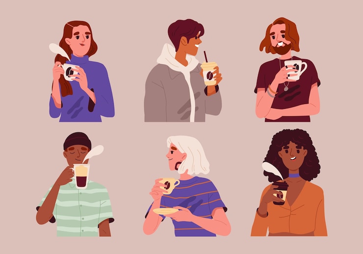Vector people drink coffee set vector