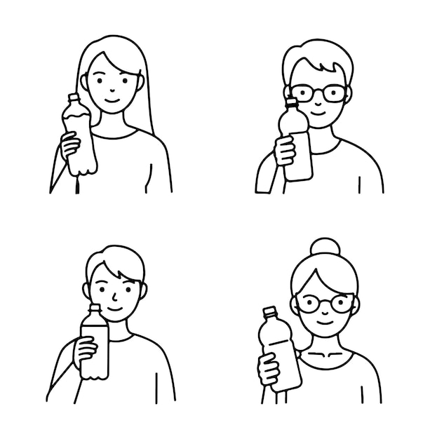 水を飲む人のアイコン。編集可能なミニマルなアウトラインアイコンと高品質な線画イラスト