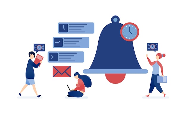 People engaging in activities in large bell symbolizing time planning scheduling time management