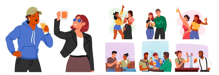 Vector people enjoy beer for its refreshing taste and sociable nature popular beverage made from malt hops water and yeast providing a diverse range of flavors and styles cartoon vector illustration