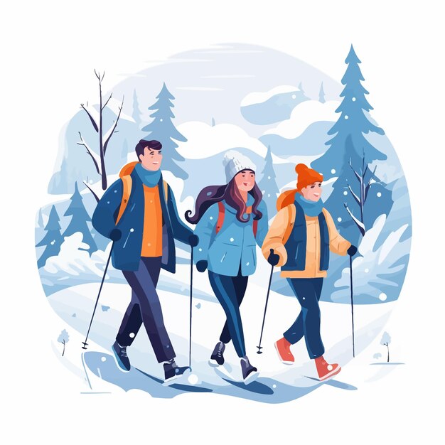 Вектор people_enjoying_winter_trip_vector