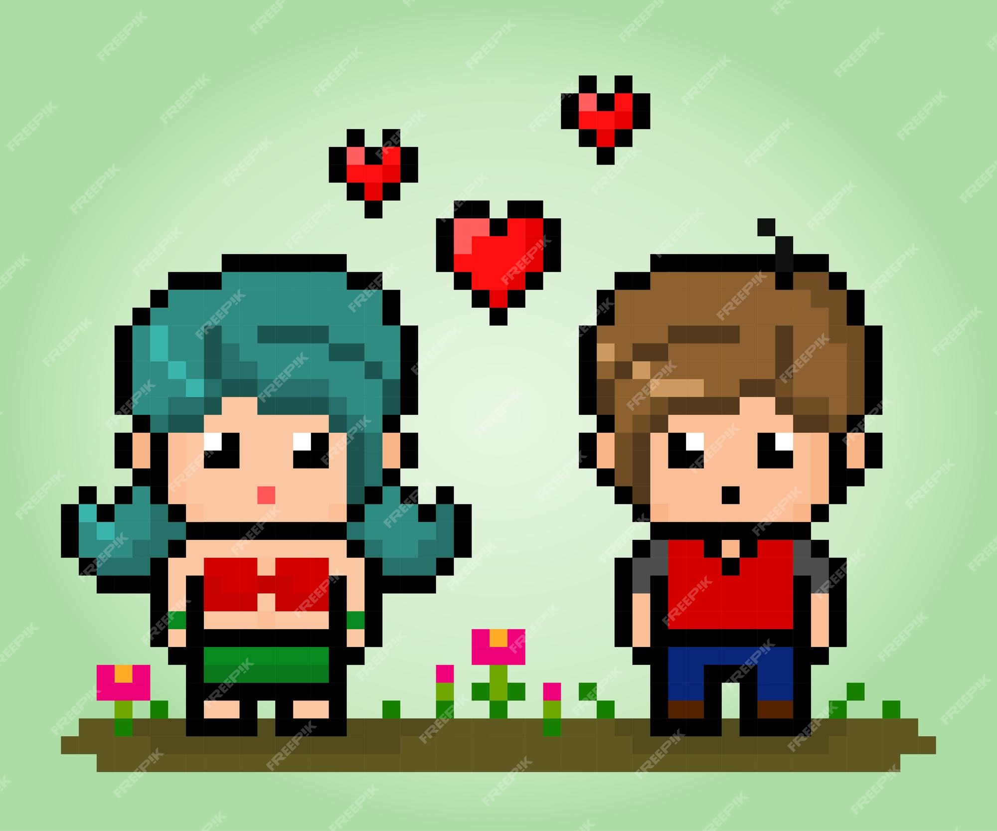 Premium Vector  Male and female 8 bit pixels people in pairs for cross  stitch pattern in vector illustration