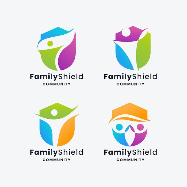 人々の家族の盾のロゴのデザインコレクション