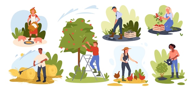 People farming illustration set.