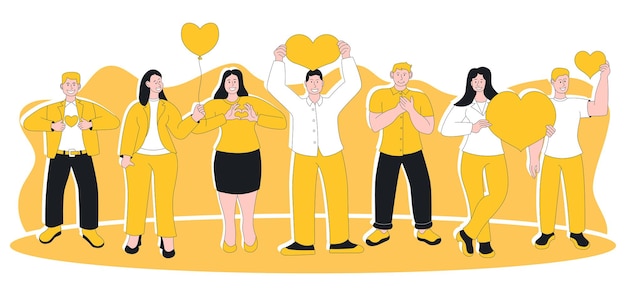 People feeling sincere grateful and appreciation emotion. Pleased positive happily smiling man woman with hand on chest and heart showing gratitude and kindness expression vector illustration