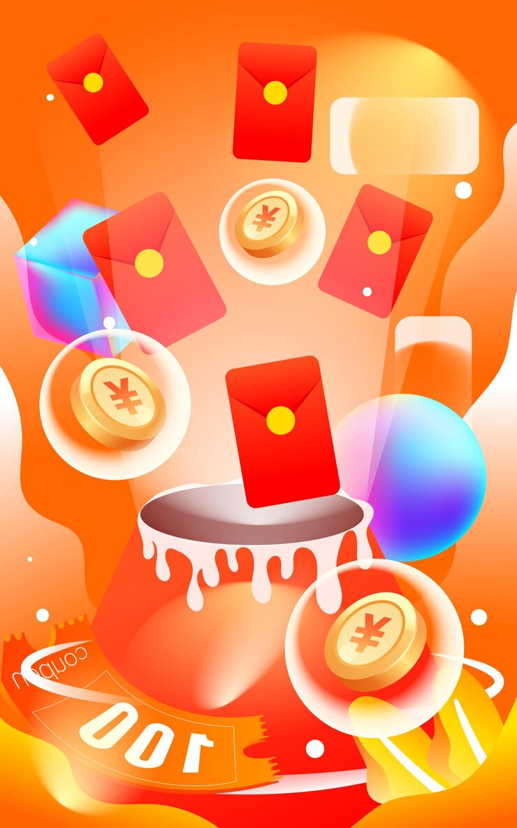 Vector people financial management with red envelopes and gold coins in the background vector illustration