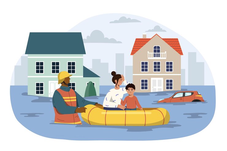 Vector people and flood
