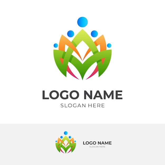 People flower logo concept people and flower combination logo with 3d colorful style