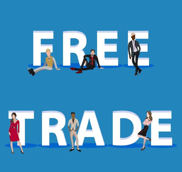 Vector people on free trade for web mobile app presentations