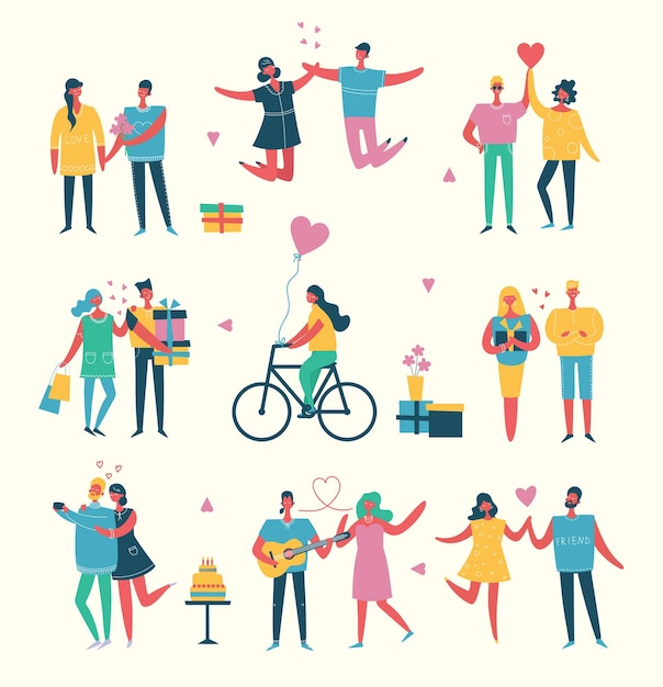 People, friends celebrating new year party vector illustration. cool vector flat character design on new year or birthday party with male and female characters having fun, jumping and having a toast