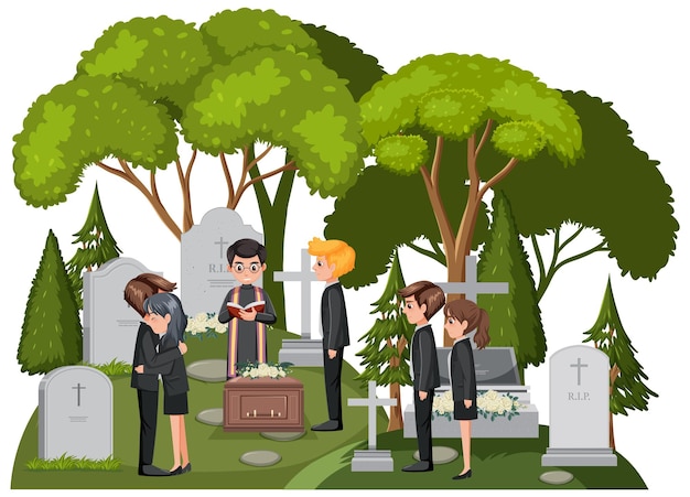 Vector people at funeral ceremony