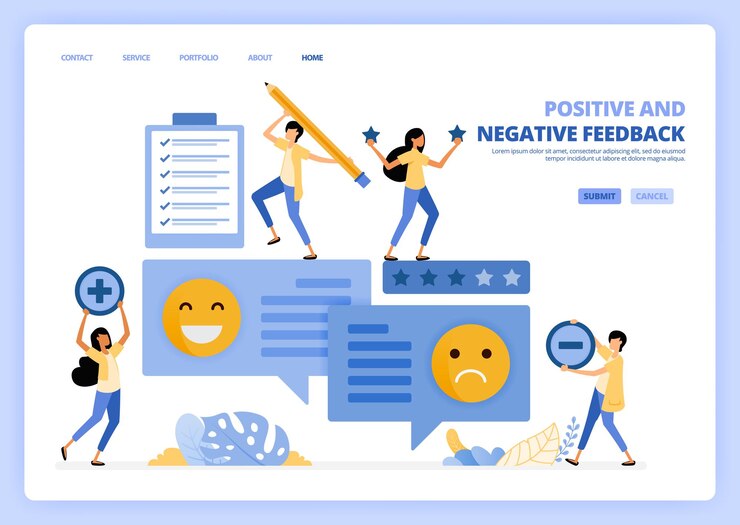 Vector people give positive negative feedback with emoticons in comments illustration