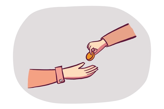 People giving donation coin hand drawn illustration