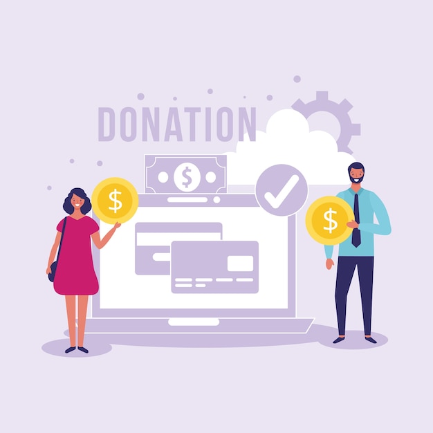 People giving online donation in charity day illustration