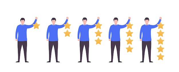 People giving stars from 1 to 5 rating high and low Concept of product or service reviews customer feedback evaluation