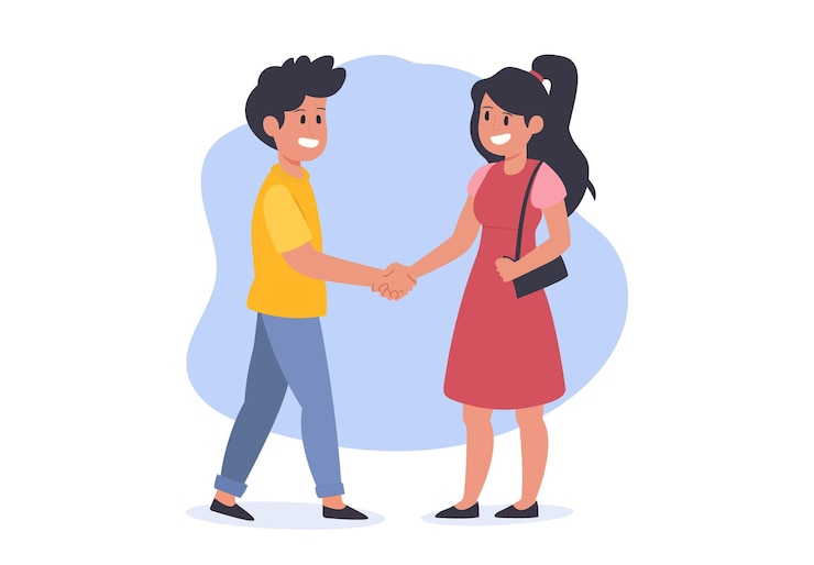 वेक्टर people greet each other with handshaking flat vector illustration isolated