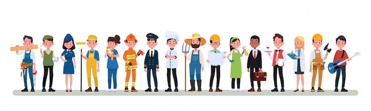 वेक्टर people group different occupation profession set, international labor day flat banner