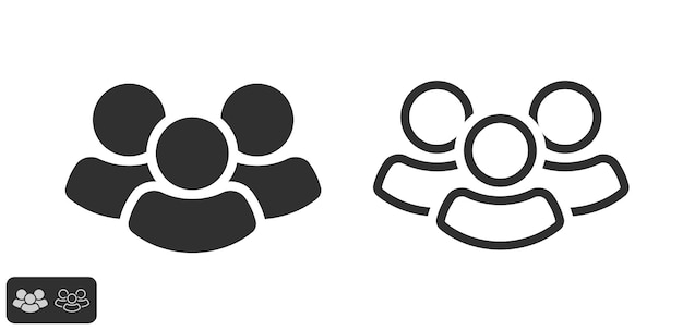 Vettore icona di gruppo di persone semplice simbolo di squadra di personale set grafico linea bianca nera riempita