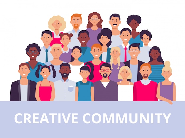 People group. multiethnic community portrait, diverse adult people and office workers team illustration