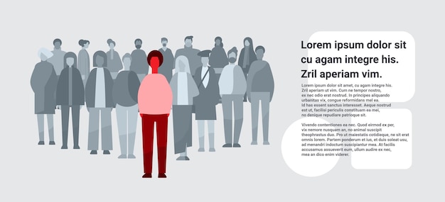 people group with red woman silhouette creative person standing out from grey crowd think different infected person