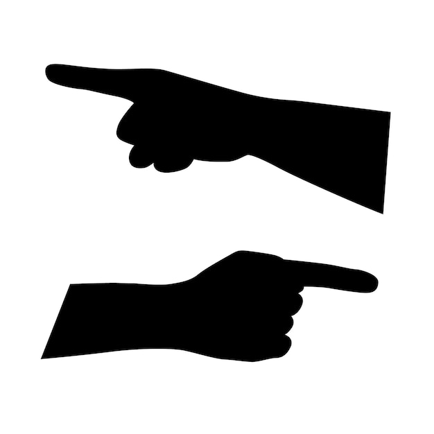 Vector people hand pointing by finger silhouette isolated on white background