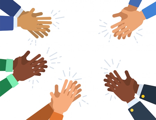 People hands clapping ovation. many different cartoon human hands applaud. vector flat illustration.