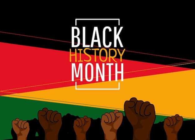 표지판으로 흑인 역사의 달을 지지하는 사람들의 손