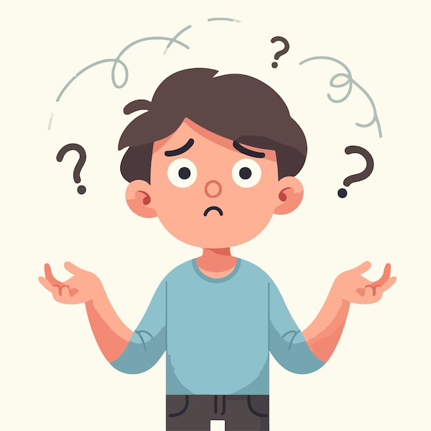 people have curious expressions and question marks are floating around their heads