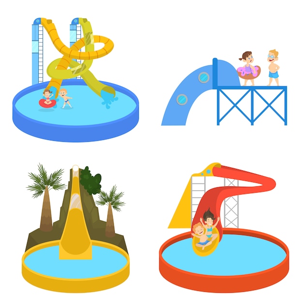 Vector people have fun in the water park set.