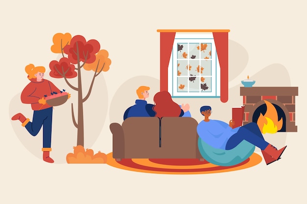 Vector people having fun in autumn time