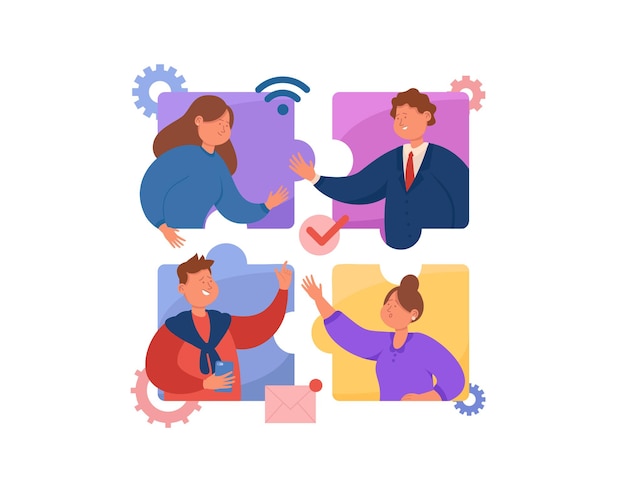 People having online video call flat illustration