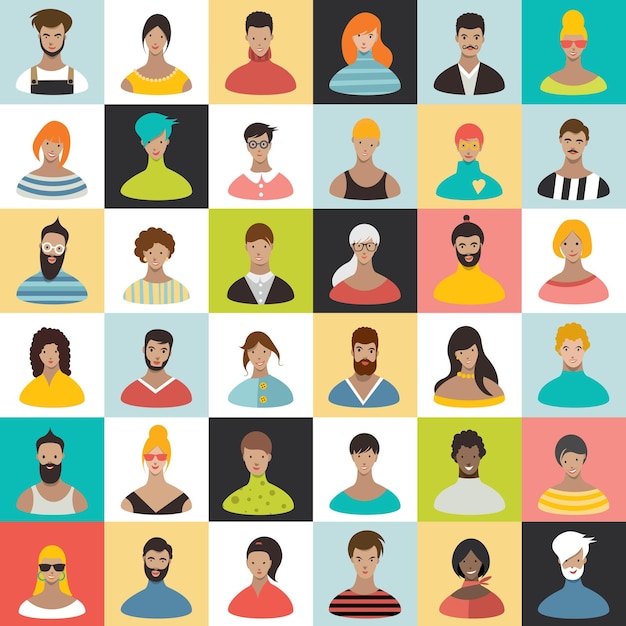 People heads icons face avatar man woman in flat style vector