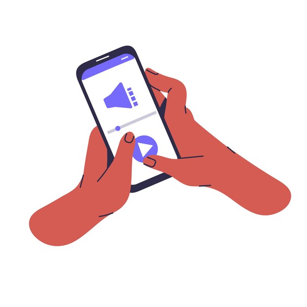 Premium Vector People hold smartphone in hands listening melody