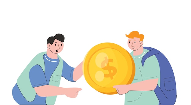 People Holding big gold coin vector illustration