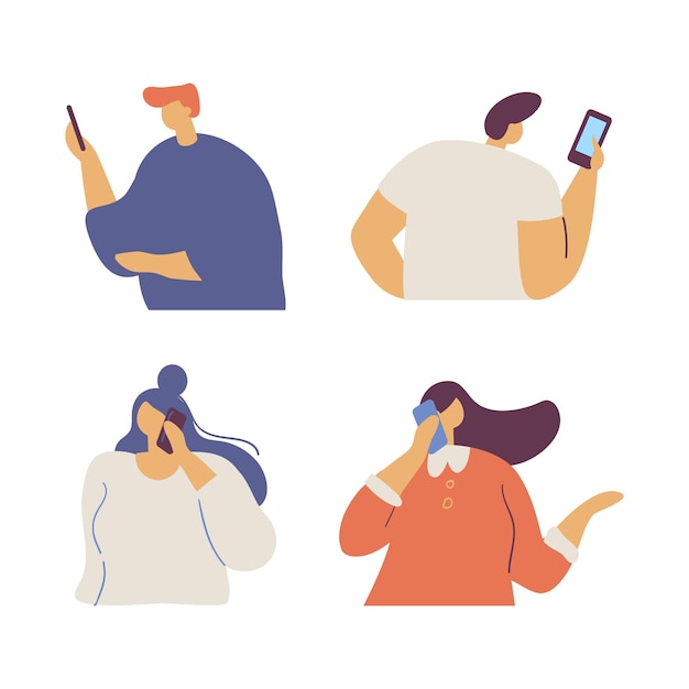 Vector people holding cell phone in hand flat vector illustration