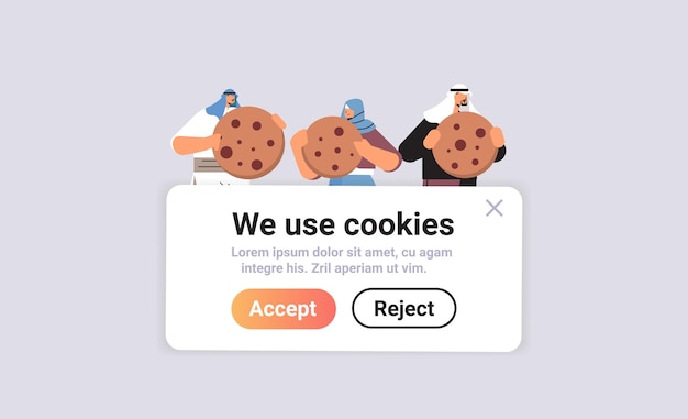 People holding cookie protection of personal information internet web pop up we use cookies policy notification