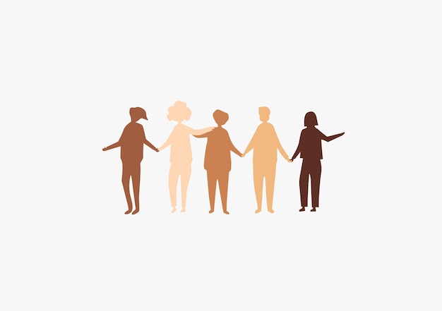 People holding hands with different color skin for diversity stock vector