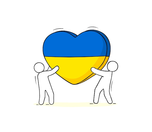 Vector people holding heart with the colors of the flag of ukraine support concept for ukraine