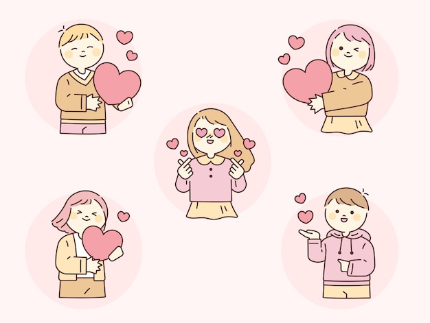 People holding hearts flat design style vector illustration