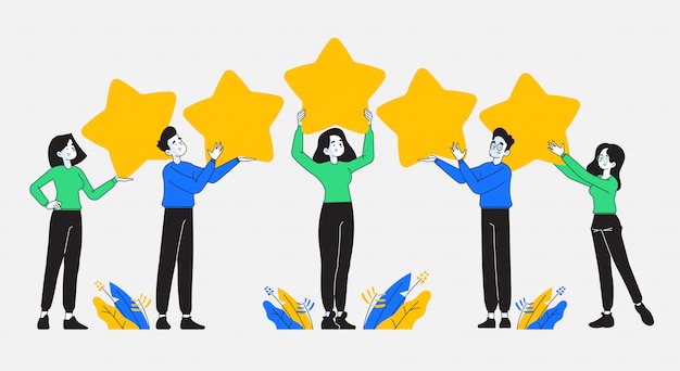 Vector people holding review stars