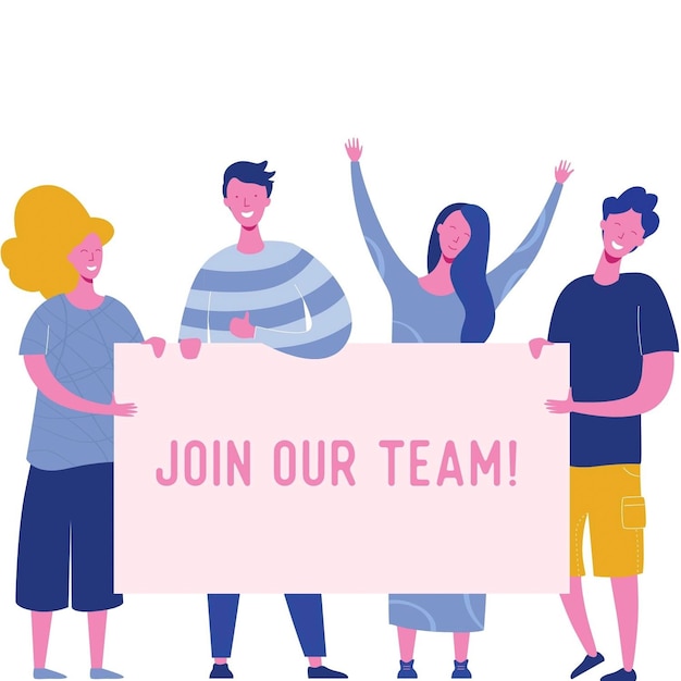 people holding a sign that says join our team