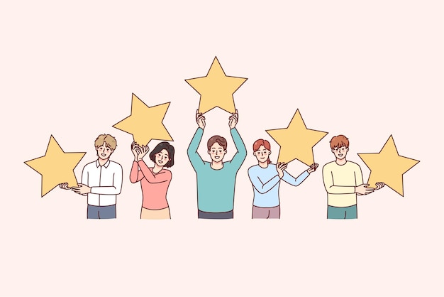 People holding stars giving client feedback