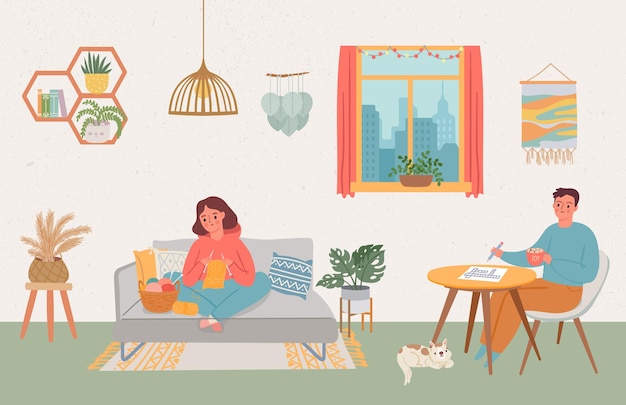 people at homes spend weekend do hobby