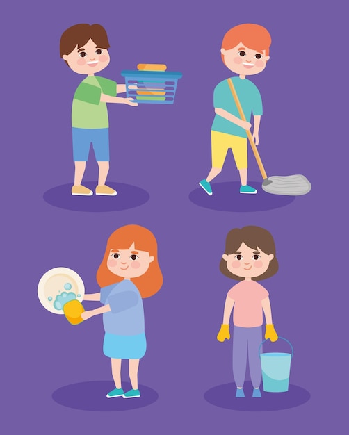 Vector people and household chores icon set