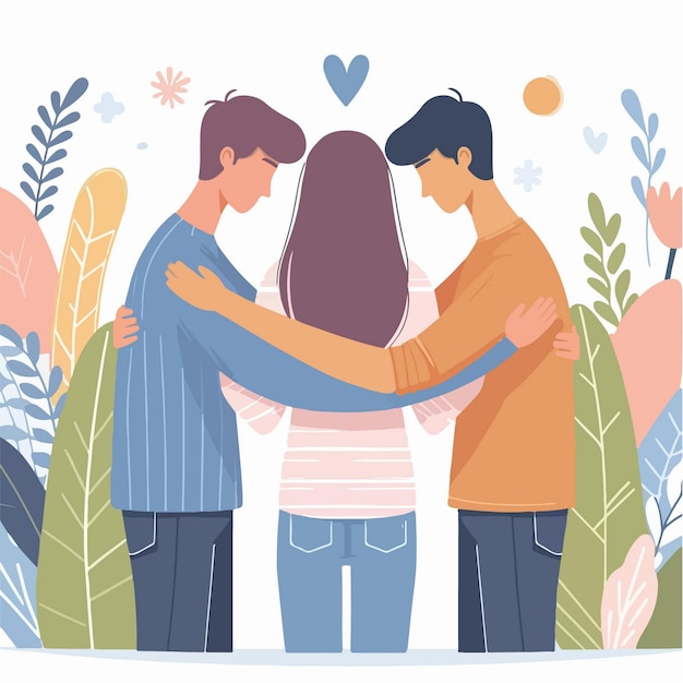 people hugging celebrating national hug day in flat design style