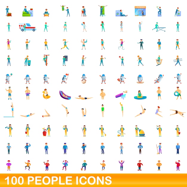 people icons set, cartoon style