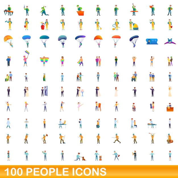 people icons set, cartoon style