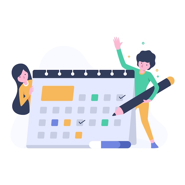 Vector people illustration with calendar and schedule