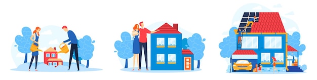 People invest in building house  illustration set.