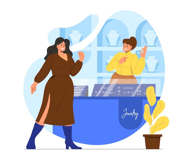 People in jewelry shop vector concept